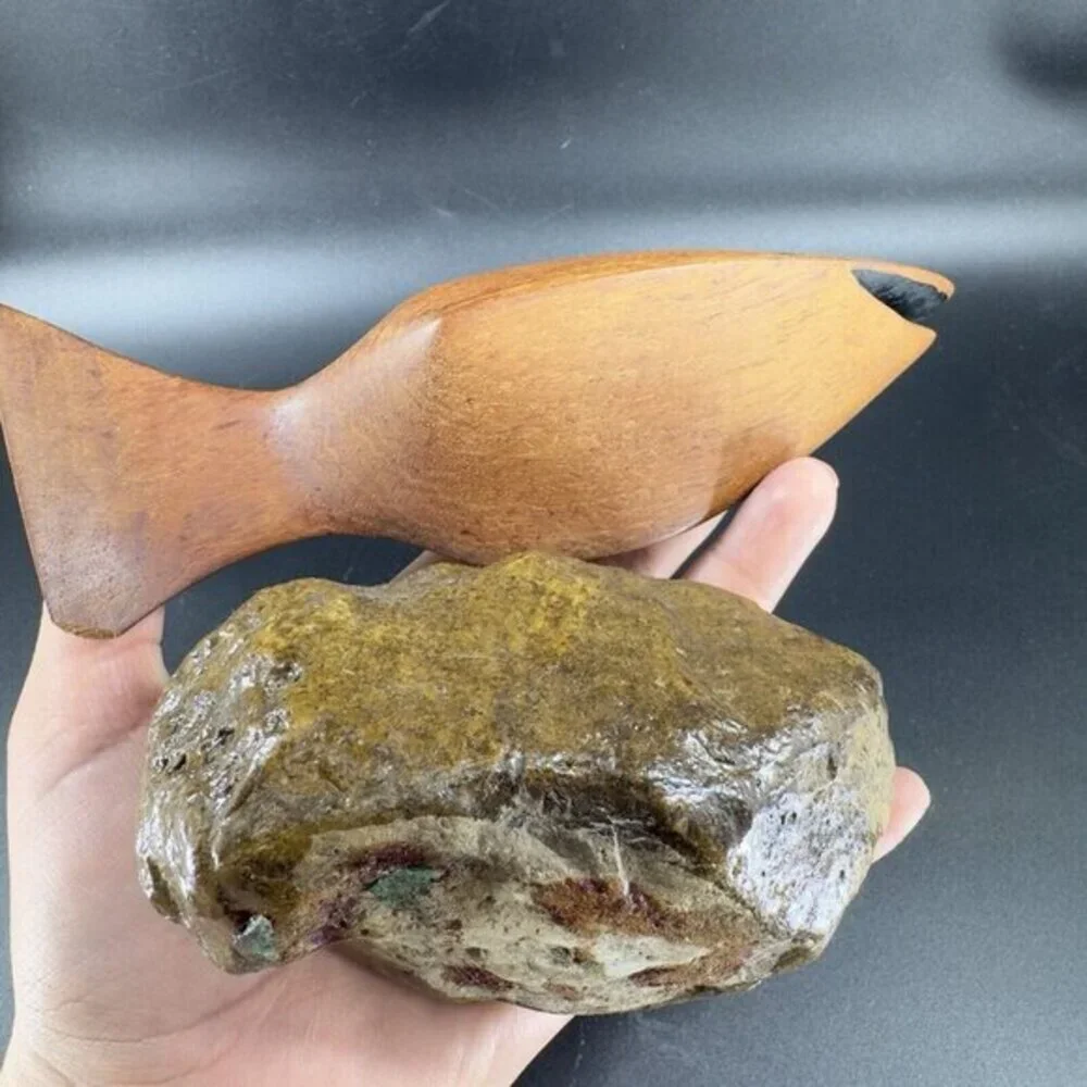 Vintage Hand‎ Carved Decorative Beach Fish Shorebird Hand Made Wood On Stone VTG